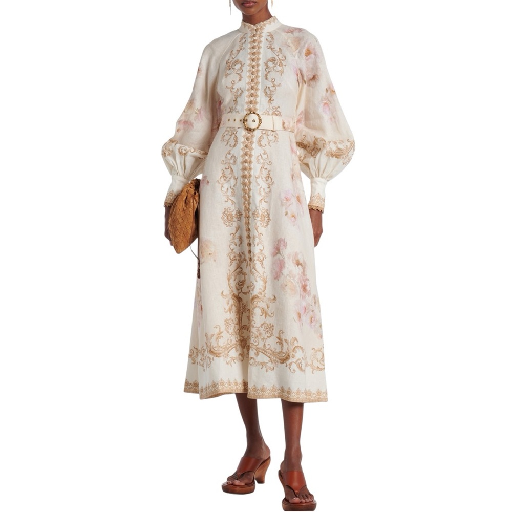 ZIMMERMANN Belted floral-print linen midi dress Size0 - Picture 7 of 9